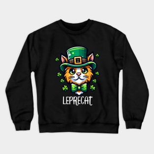 Leprecat For St Paddy's Day - Feline Funny St Patricks Day Crewneck Sweatshirt